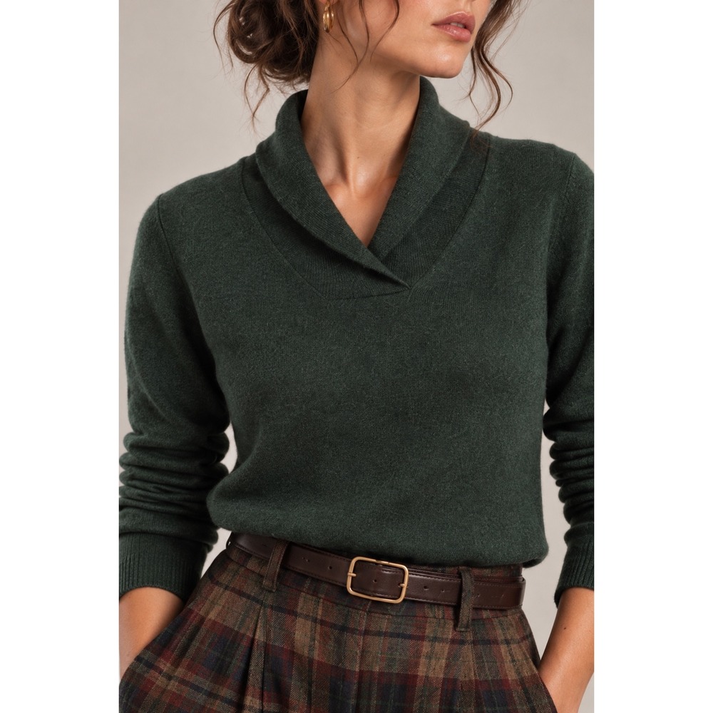 Brooks Brothers Merino Silk Cashmere Shawl Collar Sweater Green Womens Small
